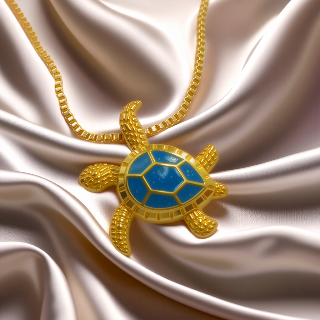 Ocean Turtle Pendant Necklace with Purple Opal Inlay & Accents